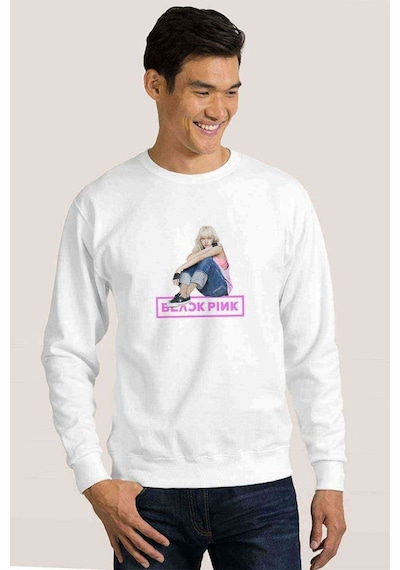 Lisa Blackpınk Yg Entertainment Baskılı Beyaz Erkek Sweatshirt