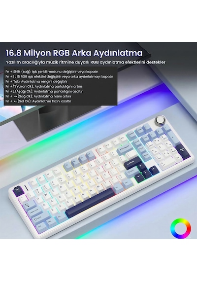 Aula F99 Pro 3 Modlu Rgb Hot Swap Mekanik Star Vector Switch Kablosuz Makrolu Klavye Lacivert