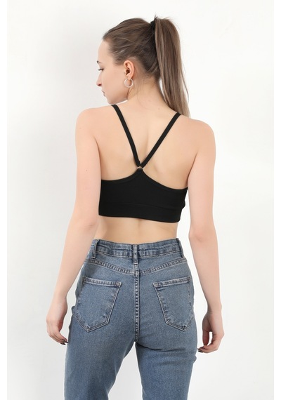 Giysa Kadın Askılı Fitilli Fleto Slim Fit Büstiyer Siyah - 9027 Siyah