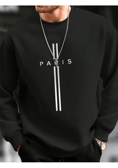 Startmore Siyah Unisex Kadın/erkek Paris Özel Renkli Oversize Bisiklet Yaka Pamuklu