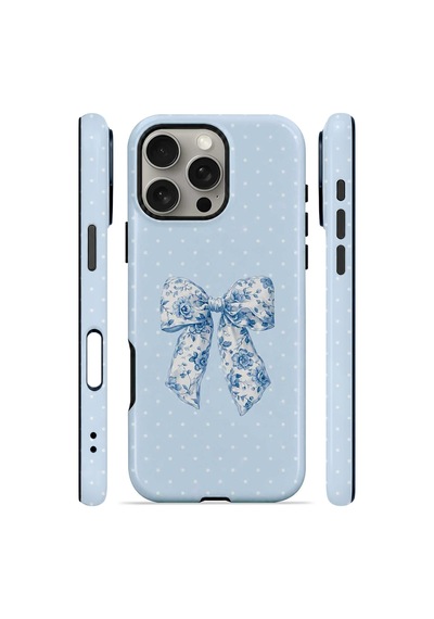 Velvoria Valestra Blue Toile Bow Apple Apple iPhone Uyumlu 16 Pro Max Magsafe Koruma Kılıfı Valestra Magline - Blue Toile Bow