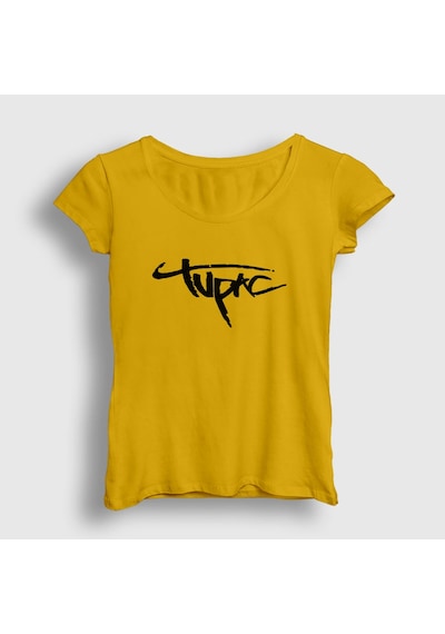 Presmono Kadın Logo Tupac Shakur T-shirt Sarı