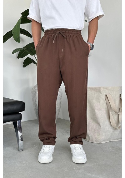 Kahverengi Tensel Kumaş Basic Baggy Pantolon Kahverengi