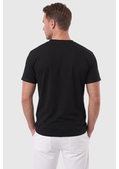 Rizzup Erkek %95 Pamuk Regular Fit Rahat Kesim Duble Kollu Bisiklet Yaka Likralı Siyah Tişört 2604361