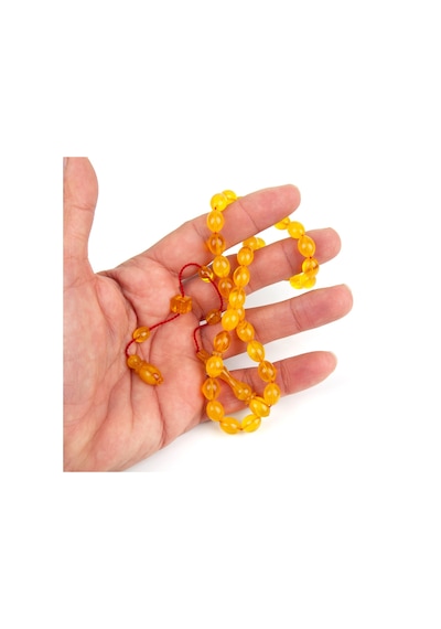 Sıkma Kehribar Beyzi Kesim 7.5x10mm Tesbih Sarı