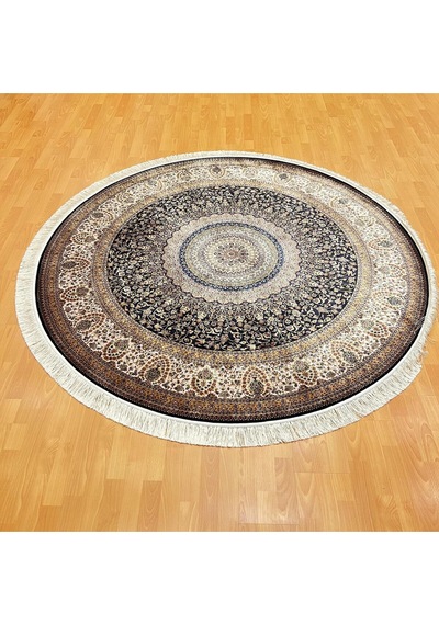 Minyatür 200 X 200 Yuvarlak İpek Halı Kahverengi
