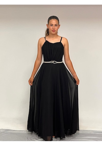 Erkut Kız Çocuk Abiye Askılı Siyah Şifon Drape Ve Taş Detaylı Abiye Elbise 10-15 Yaş Siyah Erkut Kız Çocuk Abiye Askılı Siyah Şifon Drape Ve Taş Detaylı Abiye Elbise 10-15 Yaş Siyah