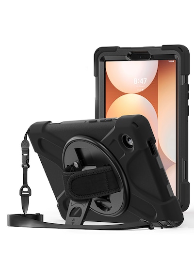 Samsung Galaxy Tab A11 Plus İle Uyumlu Tablet Kılıfı Defender Askı Aparatlı 360 Ayarlanabilir Zırhlı Kapak Kapaklı Kılıf