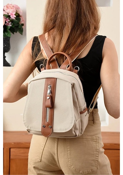 Just Polo Kadın Günlük Kullanıma Uygun Ayarlanabilir Askılı Lüks Sırt Çantası Shopper Krem - Taba