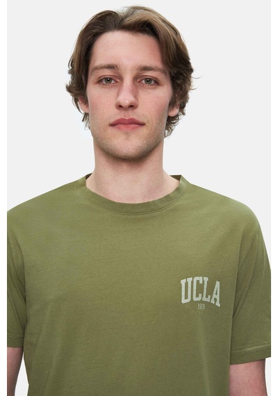 Ucla Tatum Haki Bisiklet Yaka Baskılı Standard Fit Erkek Tshirt Haki