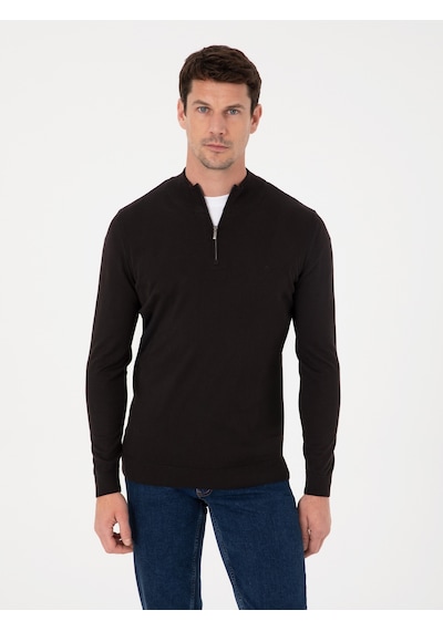 Cacharel Siyah Slim Fit Pamuk Karışımlı Yarım Fermuarlı Dik Yaka Triko Kazak Cacharel Siyah Slim Fit Pamuk Karışımlı Yarım Fermuarlı Dik Yaka Triko Kazak