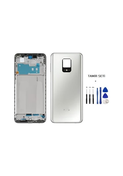 Xiaomi Redmi Note 9 Pro Full Kasa Arka Kapak Takım Beyaz - Tamir Seti