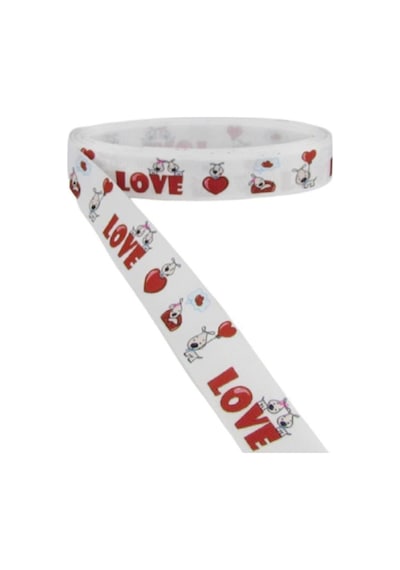 Love Yazılı Köpek Resimli Grogren Kurdele 2.5 Cm-1 Metre