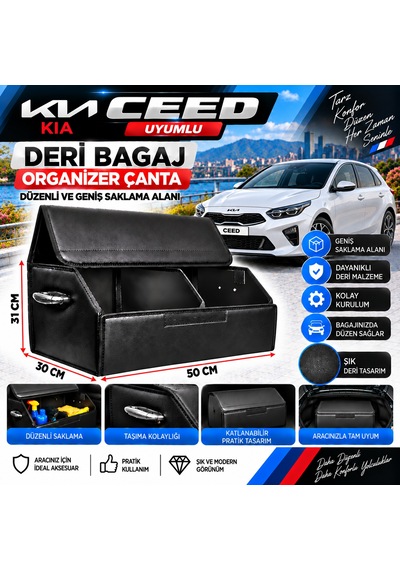 Kia Ceed Uyumlu Oto Bagaj Organizeri Deri Bagaj Kutu Çanta 1