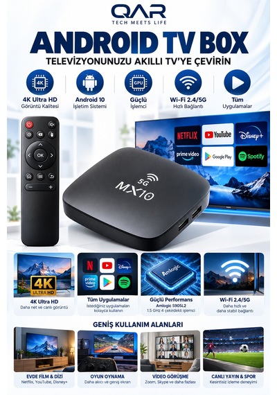 Mx10-5g Android Tv Box 4k Ultra Hd Wi-fi Hdmı Usb Ethernet Bağlantılı Akıllı Tv Kutusu Medya Oynatıcı