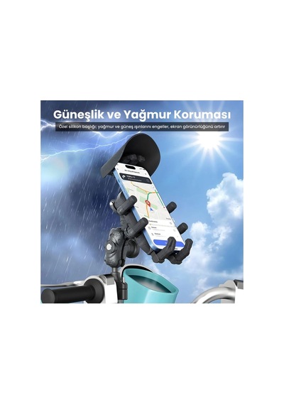 Northcity Gidon Bağlantılı Güneş Ve Yağmur Korumalı 360 Derece Ayarlanabilir Motosiklet Bisiklet Telefon Tutucu