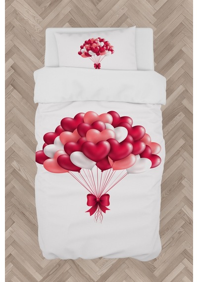 Mekta Home Bebek Ve Çocuk Odası Fiyonklu Kalpli Balon Desenli Nevresim Takımı