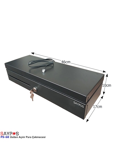 12v Flip Top Para Çekmecesi Anahtardan Ve Pos Bağlantılı Üstü Açılır Metal Para Kasası 46x17x10cm