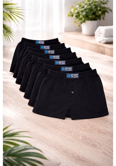 Seher Yıldızı Erkek Penye Boxer 8'li Set Siyah