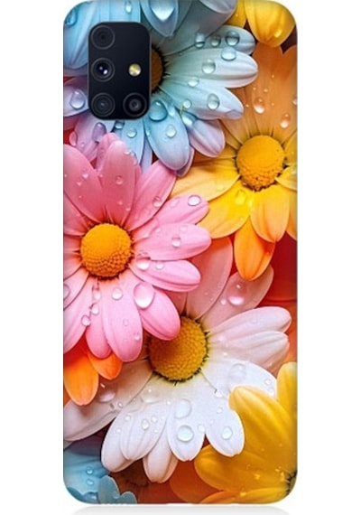Samsung Galaxy M31s Uyumlu Renkli Çiçekler Damlacık Desenli Silikon Kılıf