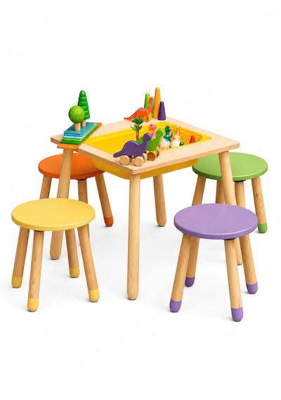 Wood&joy Duyusal Etkinlik Merkezi ve 1 Tabure Seti Sarı