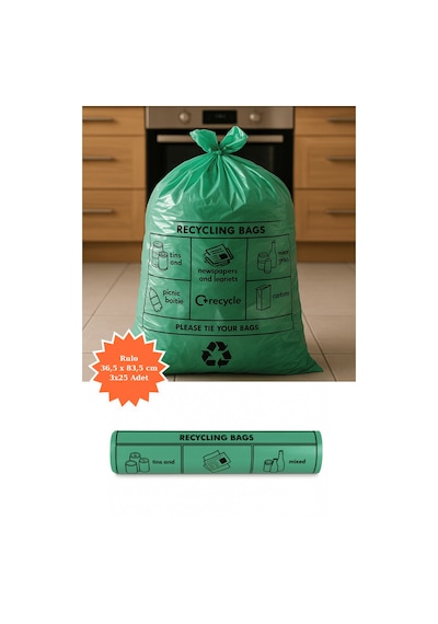 Yeşil Rulo Çöp Poşeti 36,5x83,5 Cm 3x25 Adet Ev Mutfak İş Ofis Avantajlı Paket