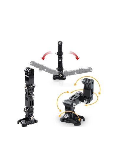 Gplus Gp15 Aksiyon Kamera Uyumlu 4 Yollu 13 Cm Hızlı Tak Uzatma Aparatlı Motor Kask Bağlantı Seti Siyah