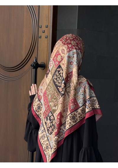 Qalortex Scarf Pamuklu Soft Osmanlı Desen Eşarp-bordo