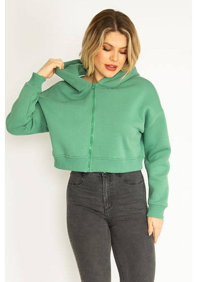 Şans Kadın Yeşil 3 İplik Polar Ön Fermuarlı Kapşonlu Sweatshirt 65n35050-yeşil Yeşil