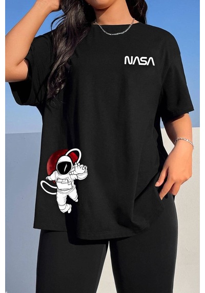 Flood Of Style Unisex Nasa Baskılı T-shirt Siyah