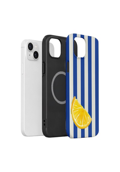 Apple iPhone Uyumlu 14 Vorian Çift Katmanlı Magsafe Kılıf Lemon Coast Stripe