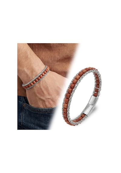 Moncuk Design Kırmızı Jasper Doğal Taşlı Hasır Örgü Zincirli Erkek Çelik Bileklik 33512b28d10 Kahverengi