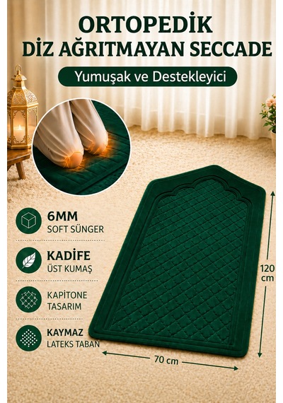 Ekstra Yumuşak Süngerli Diz Ağrıtmayan Ortopedik Kapitone Seccade Özel Kaydırmaz Taban 70x120 Ebat Yeşil Ekstra Yumuşak Süngerli Diz Ağrıtmayan Ortopedik Kapitone Seccade Özel Kaydırmaz Taban 70x120 Ebat Yeşil