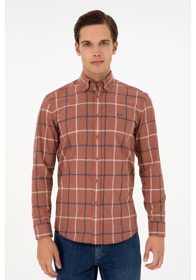 U.s. Polo Assn. Erkek Kiremit Gömlek Desenli 50292287-vr031 Kiremit