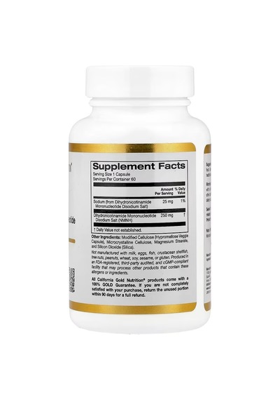 California Gold Nutrition Nmnh Brain & Cognitive Dihydronicotinamide Mononucleotide 250 Mg 60 Veggie Caps