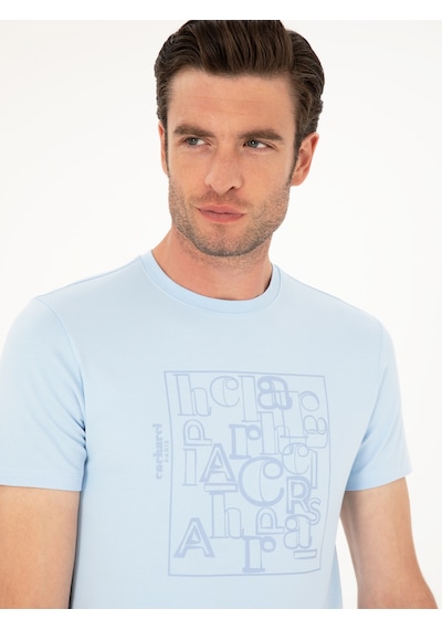Açık Mavi Slim Fit Bisiklet Yaka T-shirt Denim