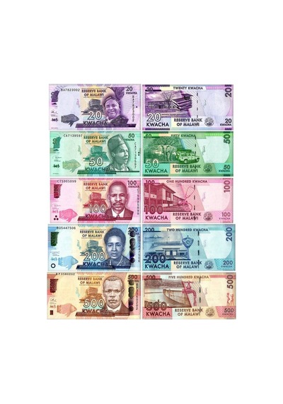 Malawi 20-50-100-200-500 Kwacha Kağıt Para Set Çil Unc 5'li Set Koleksiyon Para
