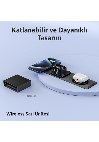 Bix Bxmw6 15w Telefon Saat Tws Kulaklık Kablosuz Şarj Cihaz Siyah