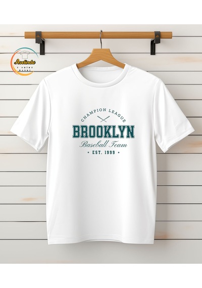 Aselinda Unisex Brooklyn Baskılı Pamuklu Bisiklet Yaka T-shirt Tişört Kombin Yapmak İçin 2 Ürün Ekleyiniz Beyaz