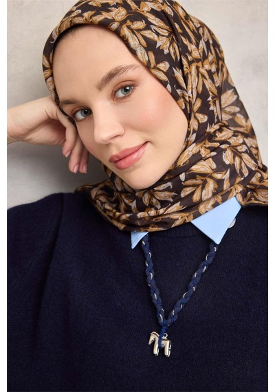 Silk Home Pamuk Polyester Soft Eşarp Koyu Siyah Çiçek Desenli Kaymaz Dokulu 90x90 Çok Renkli