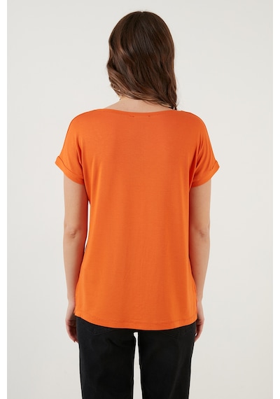Lela V Yaka Relaxed Fit Yırtmaç Detaylı 2'Li Paket Bayan Bluz 5862000S2 Siyah-Oranj