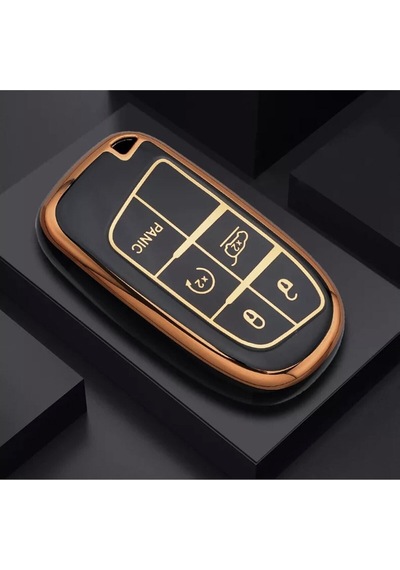 Gma Keys Lüx Fiat Egea Cross Uyumlu 500x 500l 5 Buton Nano Anahtar Kılıfı Siyah Gold Altın Renk