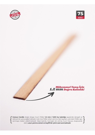 Ahşap Mum Fitili 7 Mm Genişlik Nikel Kaplama Çelik Taban + 3m Köpük Bant, 75 Li Set Cereus Ahşap