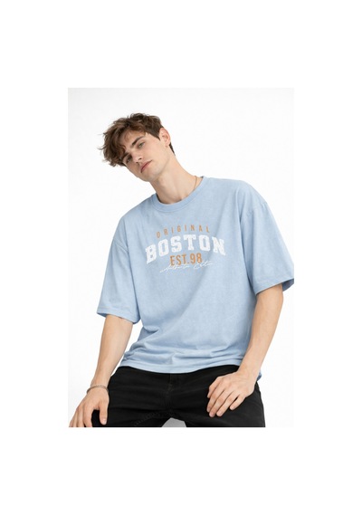 Misa Tahtakale Boston - Baskılı Oversize Tişört Açık Mavi Çok Renkli