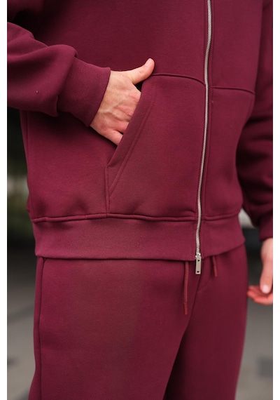 Madmext Bordo Çift Fermuarlı Kapüşonlu Eşofman Takımı E7345 Bordo