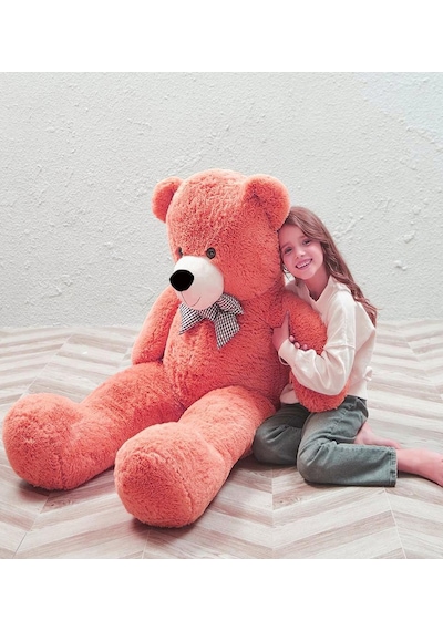 130 Cm Papyonlu Sevimli Peluş Ayı - Sevgiliye Özel Hediye Nar Çiçeği