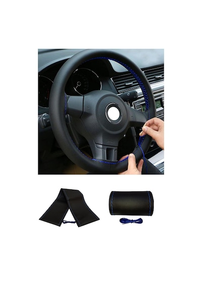 Audi A1 2010 Ve Sonrası Uyumlu Direksiyon Kılıfı Dikmeli Siyah Deri/mavi Dikişli