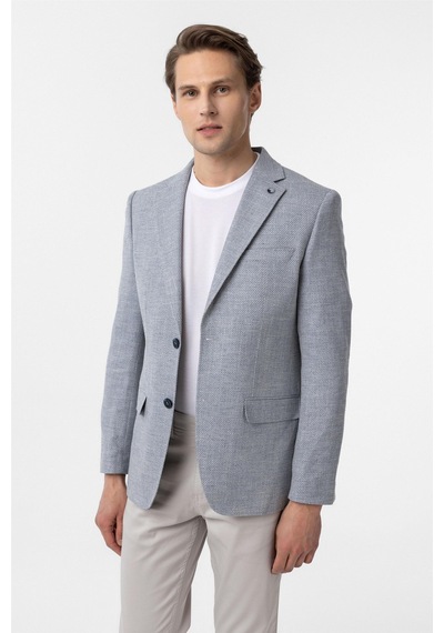 Süvari Mavi Slim Fit Düz Mono Yaka 6 Drop Ceket