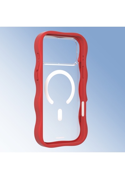 Apple Uyumlu iPhone 17 Pro Max  Kılıf M-safe Şarj Özellikli Youngkit Wave Clear Serisi Kapak Kırmızı Kırmızı