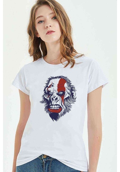 Monkey Baskılı Beyaz Kadın Tshirt (534307053)
